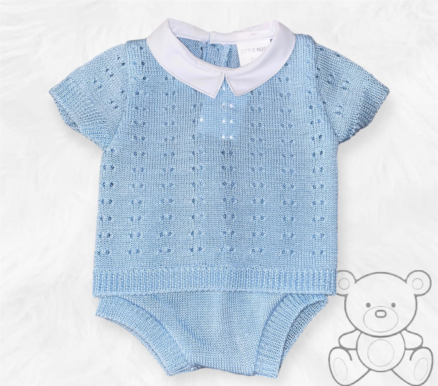 Little Nosh Blue Knitted Top & Jampants Set