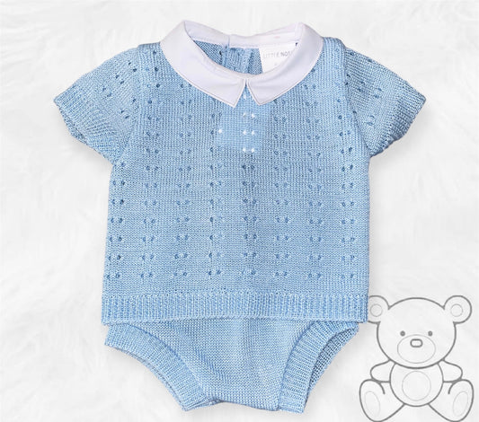 Little Nosh Blue Knitted Top & Jampants Set