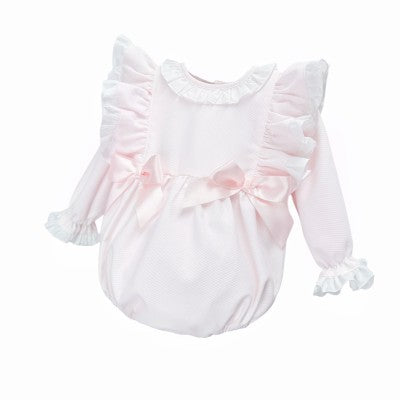 Wee Me Pink Waffle Frill Shoulder Romper