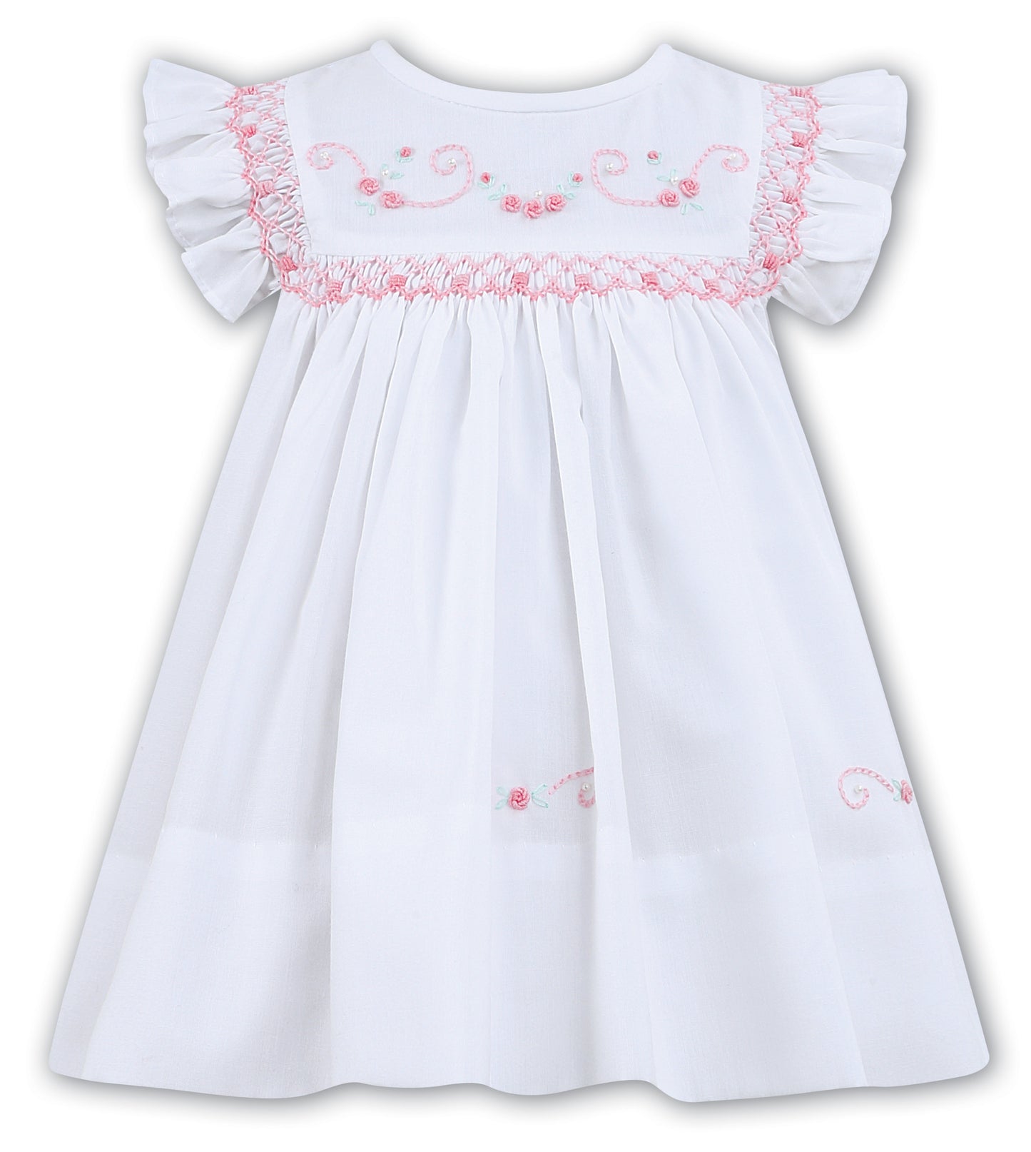 Sarah Louise White & Pink Sleeveless Hand Smocked Dress C7101