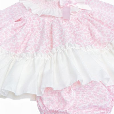 Wee Me Pink Floral Smocked Collar Dress & Pants Set