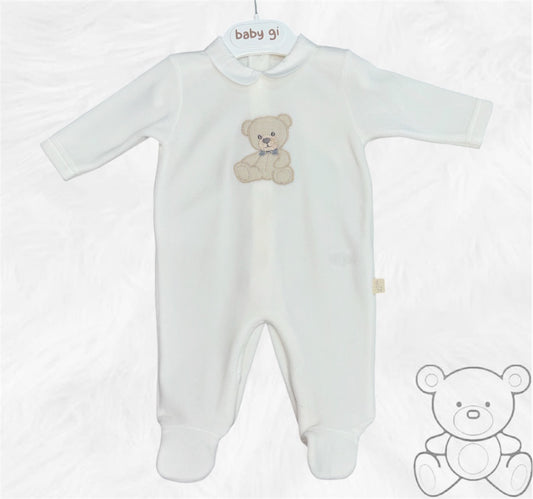 Baby Gi Ivory Teddy Velour Sleepsuit