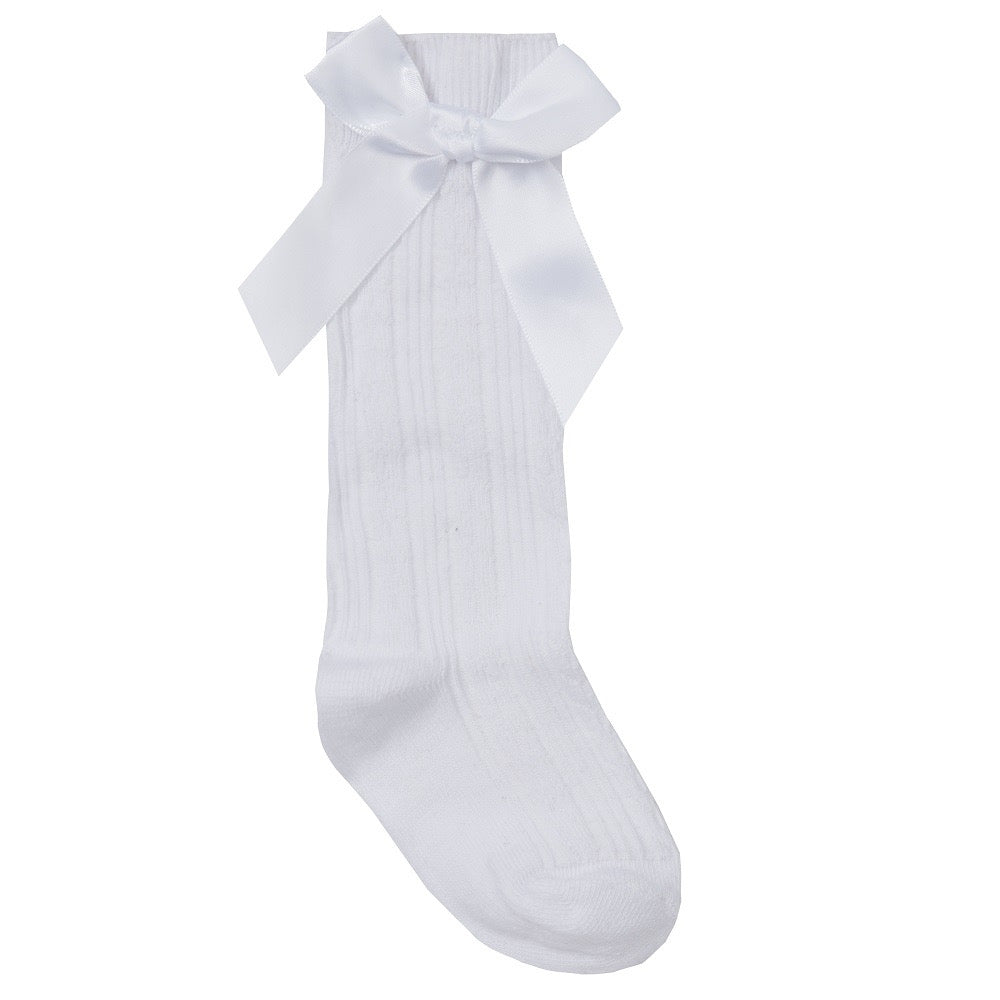 White Bow Knee High Socks