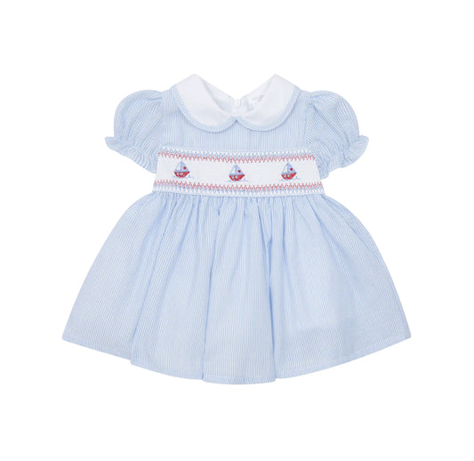 Deolinda Blue Sailboat Smocked Dress DBV25404