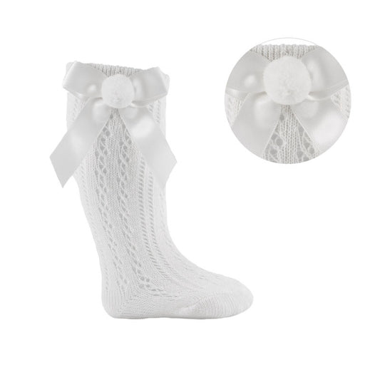 White Knee High Pelerine Bow Socks