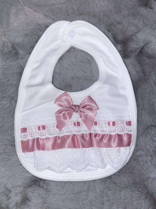 Dusky Pink Frill Bow Bib