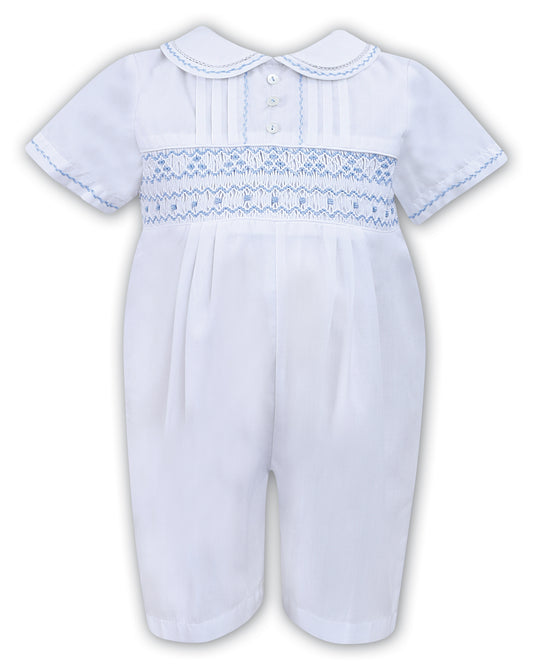 Sarah Louise White & Blue Heritage Smocked Romper