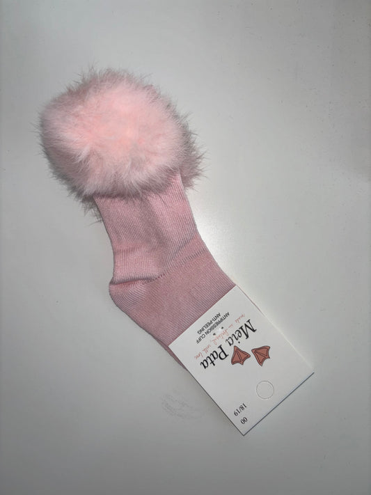 Meia Pata Pink Fur Pom Pom Knee Socks