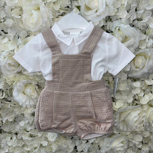 Little Nosh Beige Dungarees & Shirt Set