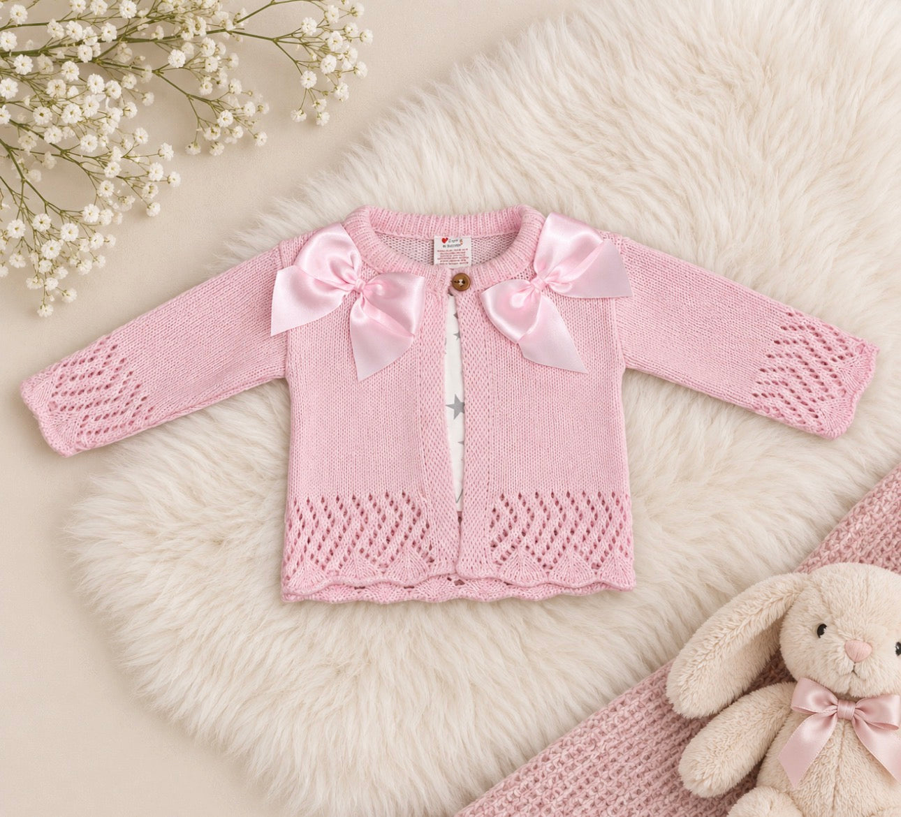 Baby Pink Double Bow Cardigan