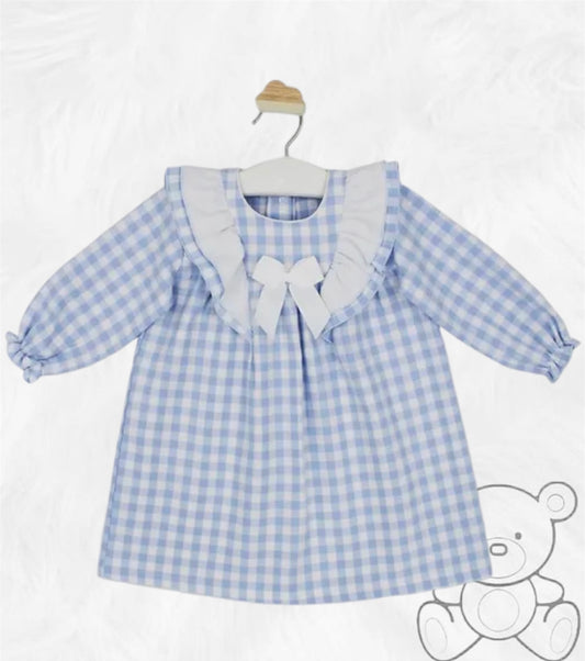 Rapife Blue Checked Frill Bow Dress