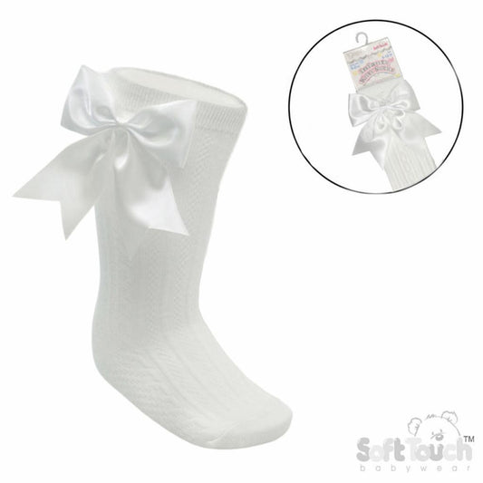 Cream knee high bow socks