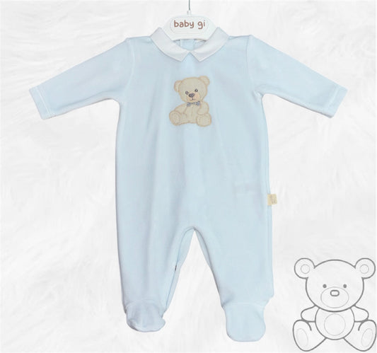 Baby Gi Blue Teddy Velour Sleepsuit