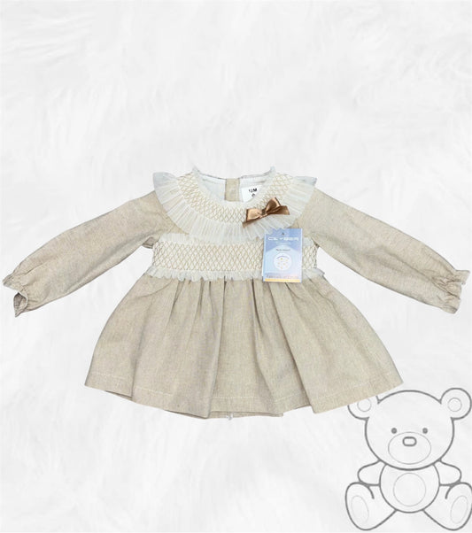 Ceyber Beige Smocked Front Dress