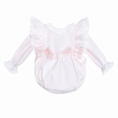 Wee Me Pink Waffle Frill Shoulder Romper