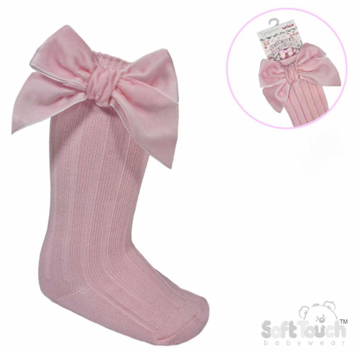 Pink Velvet Bow Knee High Socks