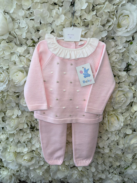 Pink Knit Frill Neck Loungeset