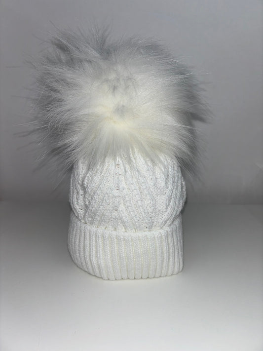 White Shimmer Luxury Pom Pom Hat