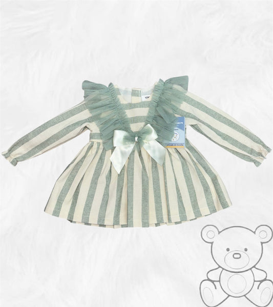 Ceyber Sage Green Stripe Tulle Bow Dress