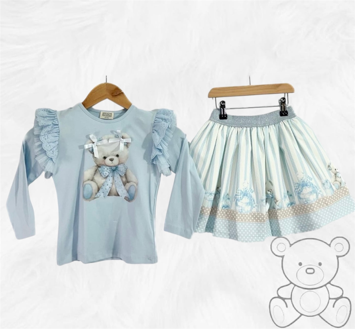 Neon Kids Blue Teddy Top & Skirt Set