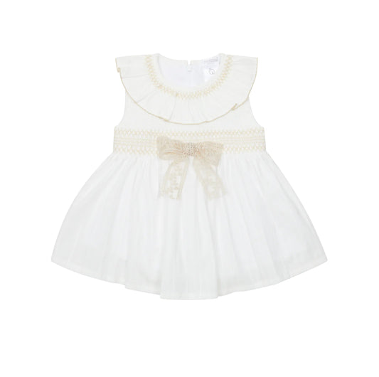 Deolinda Beige Smocked Bow Dress DBV25406