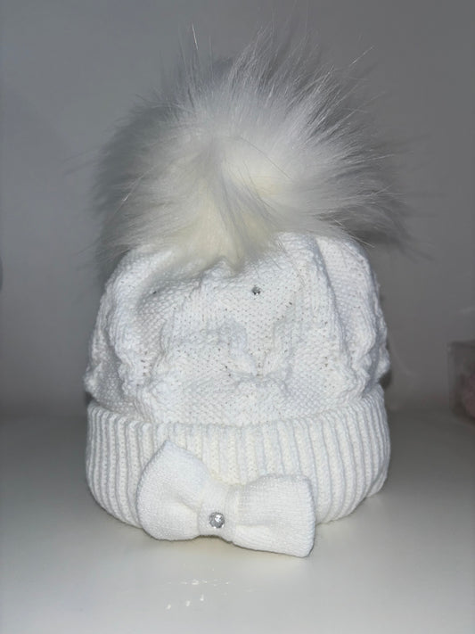 White Luxury Diamanté Pom Pom hat Pavlova