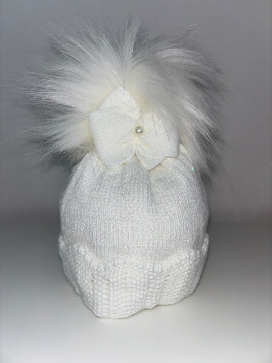 White Luxury Sparkle Pom Pom Hat