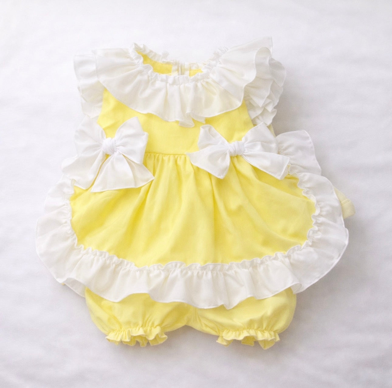 Lemon Fairytale Frill Bow Dress & Bloomers Set