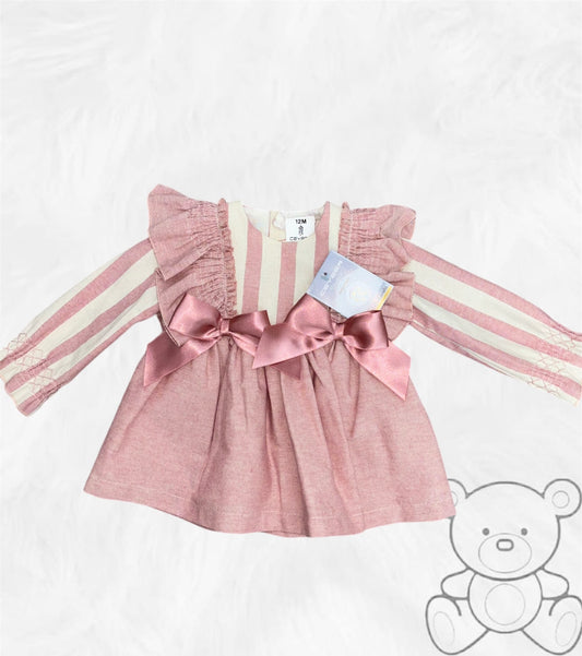 Ceyber Dusky Pink Stripe Bow Dress