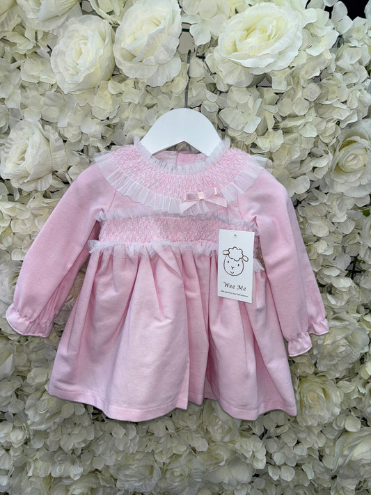 Wee Me Pink Smocked Puff Dress & Pants