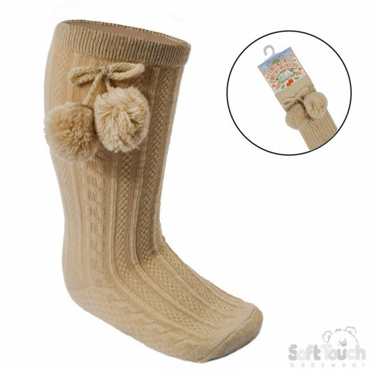 Biscuit Knee High Pom Pom Socks