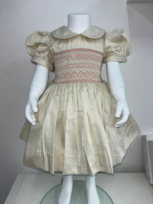 Cream & Pink Hand Smocked Dress