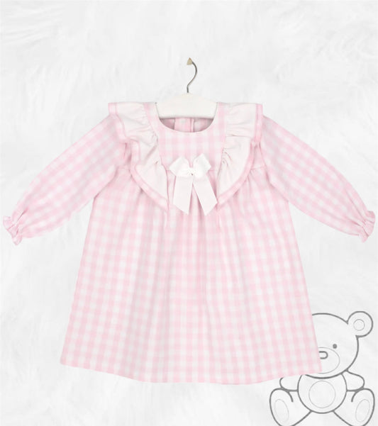 Rapife Pink Checked Frill Bow Dress