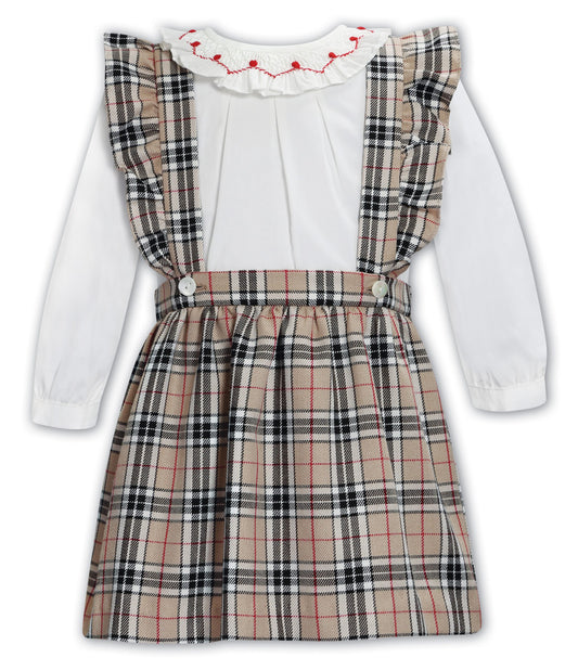 Sarah Louise Beige Tartan Skirt & Blouse Set