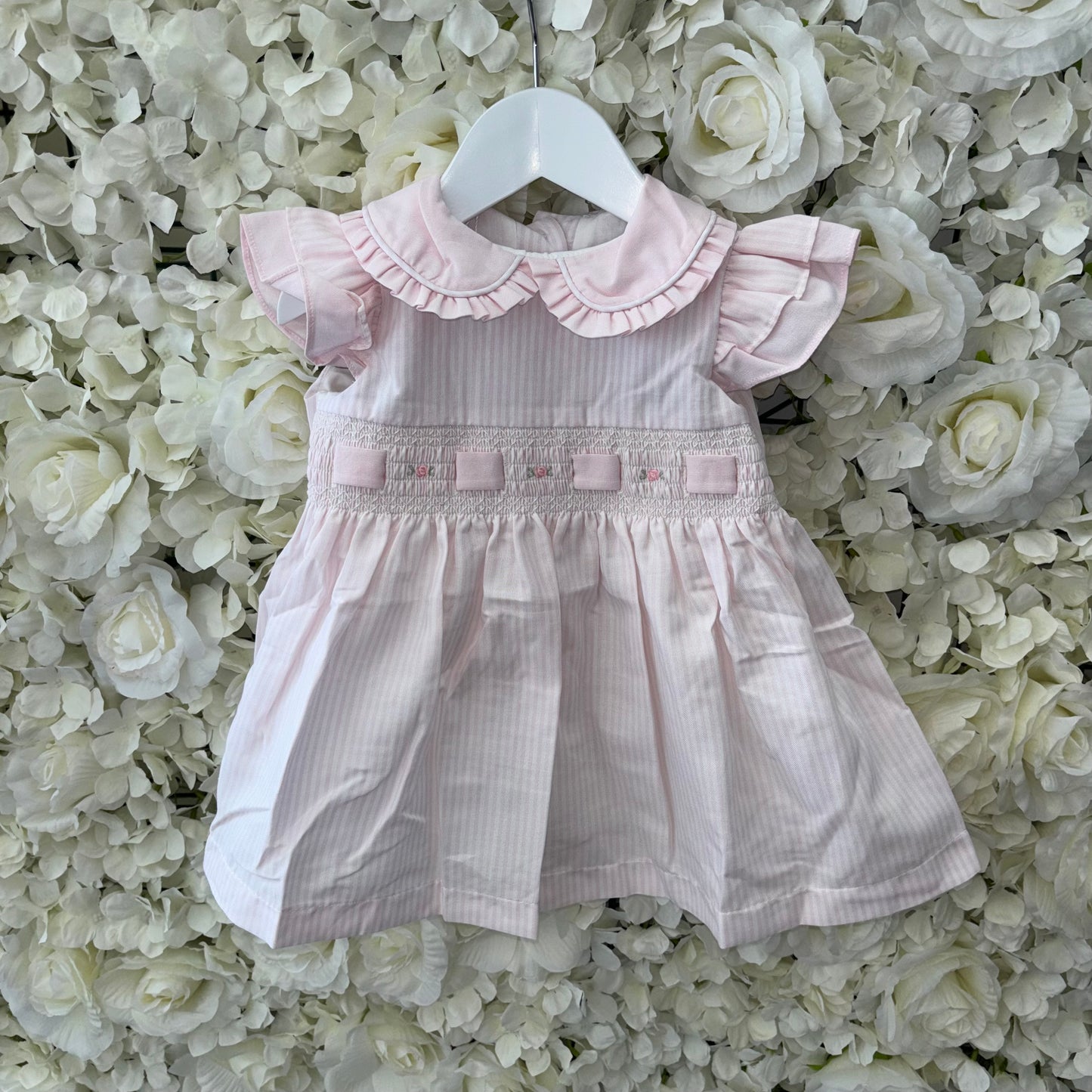 Fofettes Pink Stripe Smocked Rosebud Dress