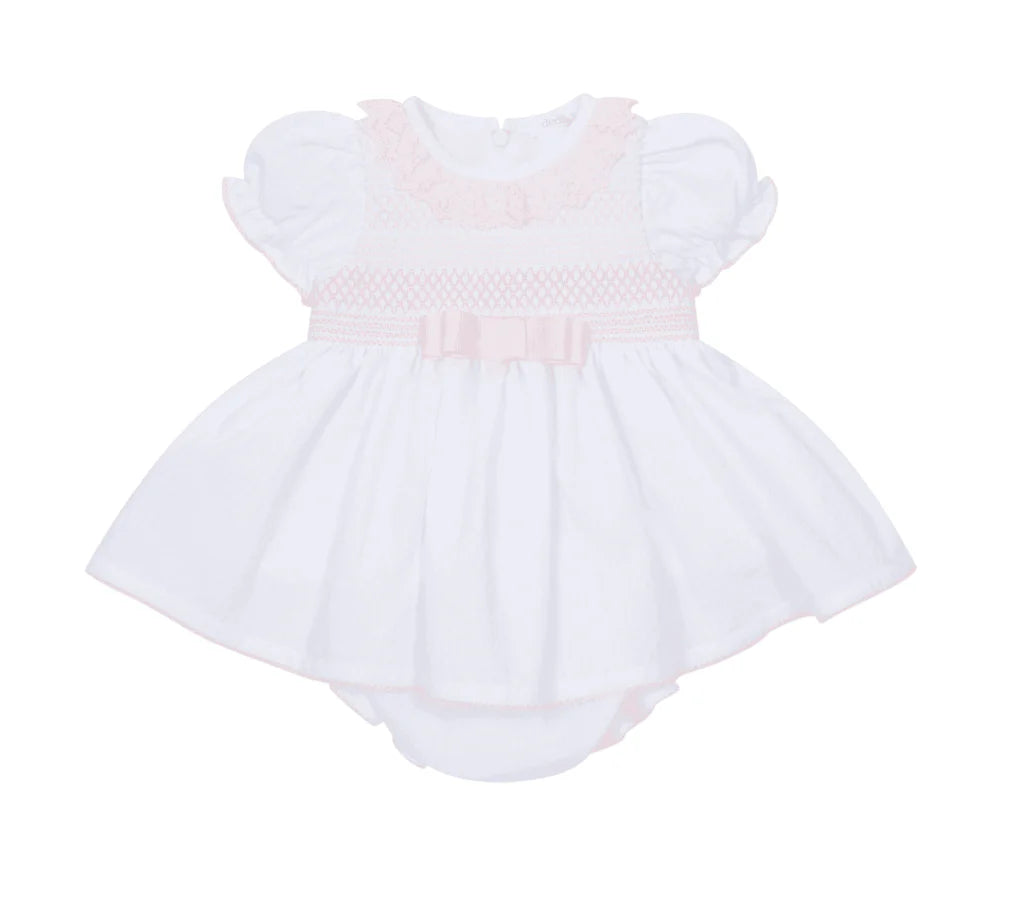 Deolinda Bonbon Pink & White Smocked Bow Dress DBV25301