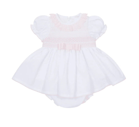 Deolinda Bonbon Pink & White Smocked Bow Dress DBV25301