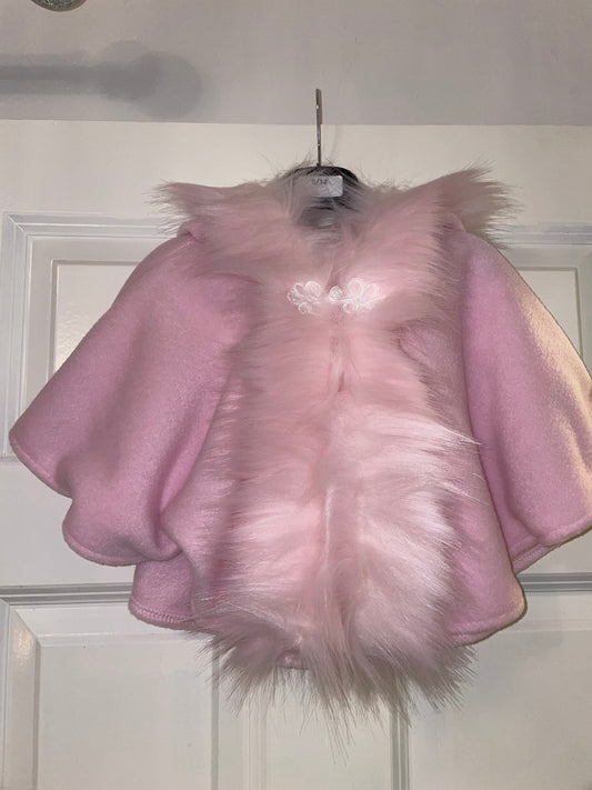 Pink Faux Fur Trim Cape