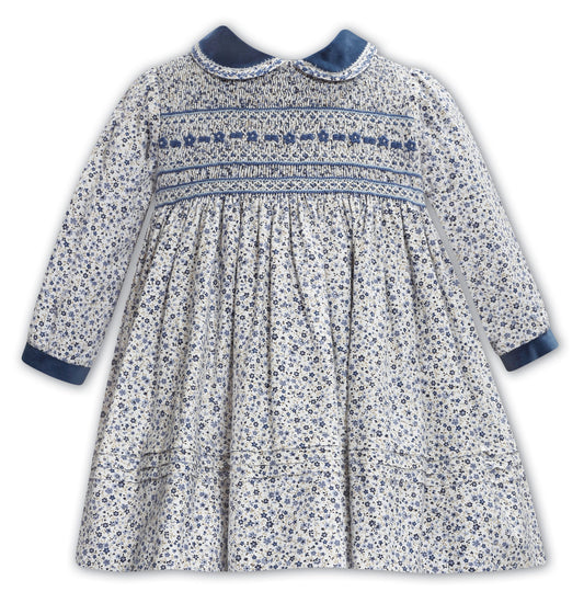 Sarah Louise Navy Floral Hand Smocked Dress