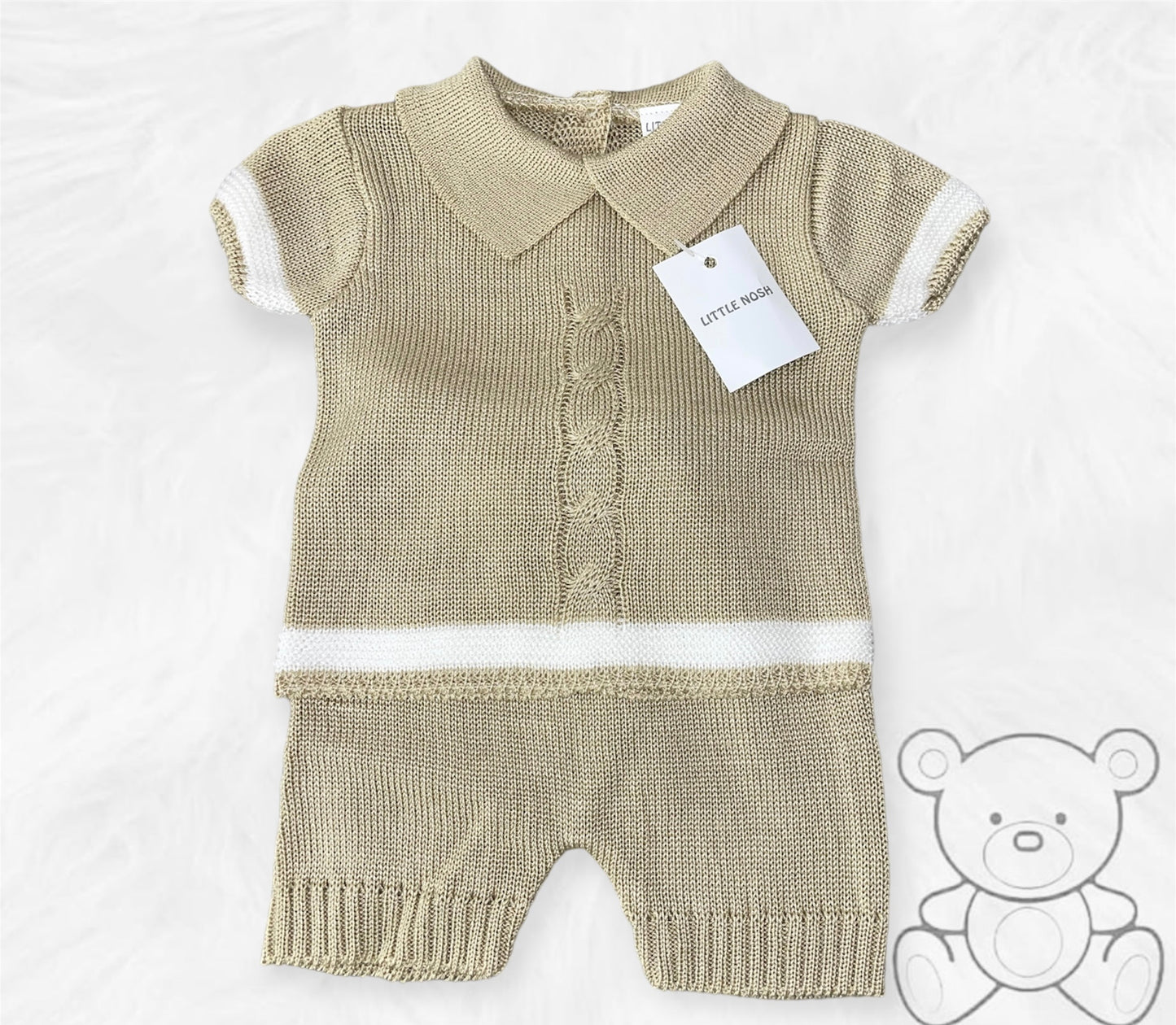 Little Nosh Beige Knitted Top & Shorts Set