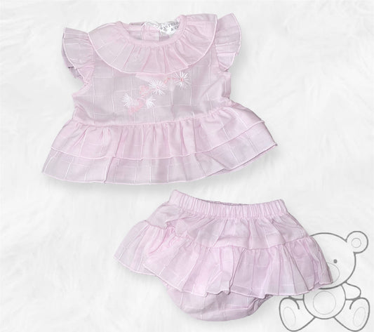 Pastels & Co Pink Daisychain Frill Top & Bloomers Set