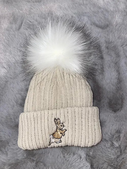 Beige Pom Pom Peter Rabbit Hat