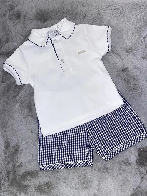 Blues Baby Navy & White Gingham Shorts & Top Set