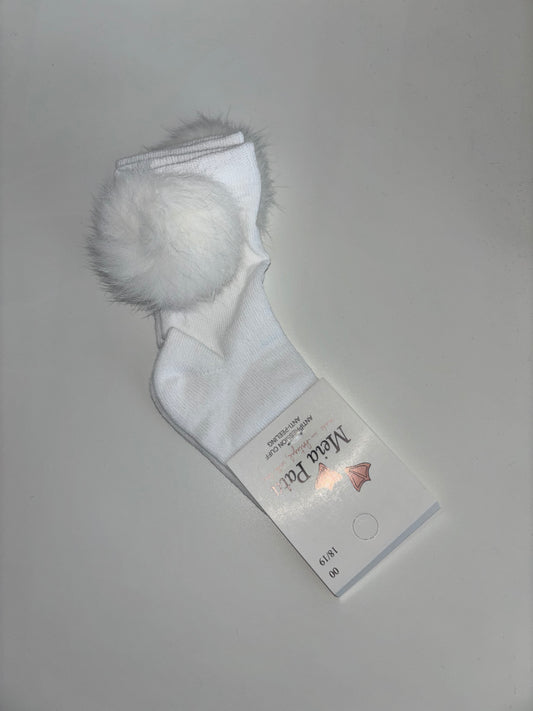 Meia Pata White Fur Pom Pom Knee Socks