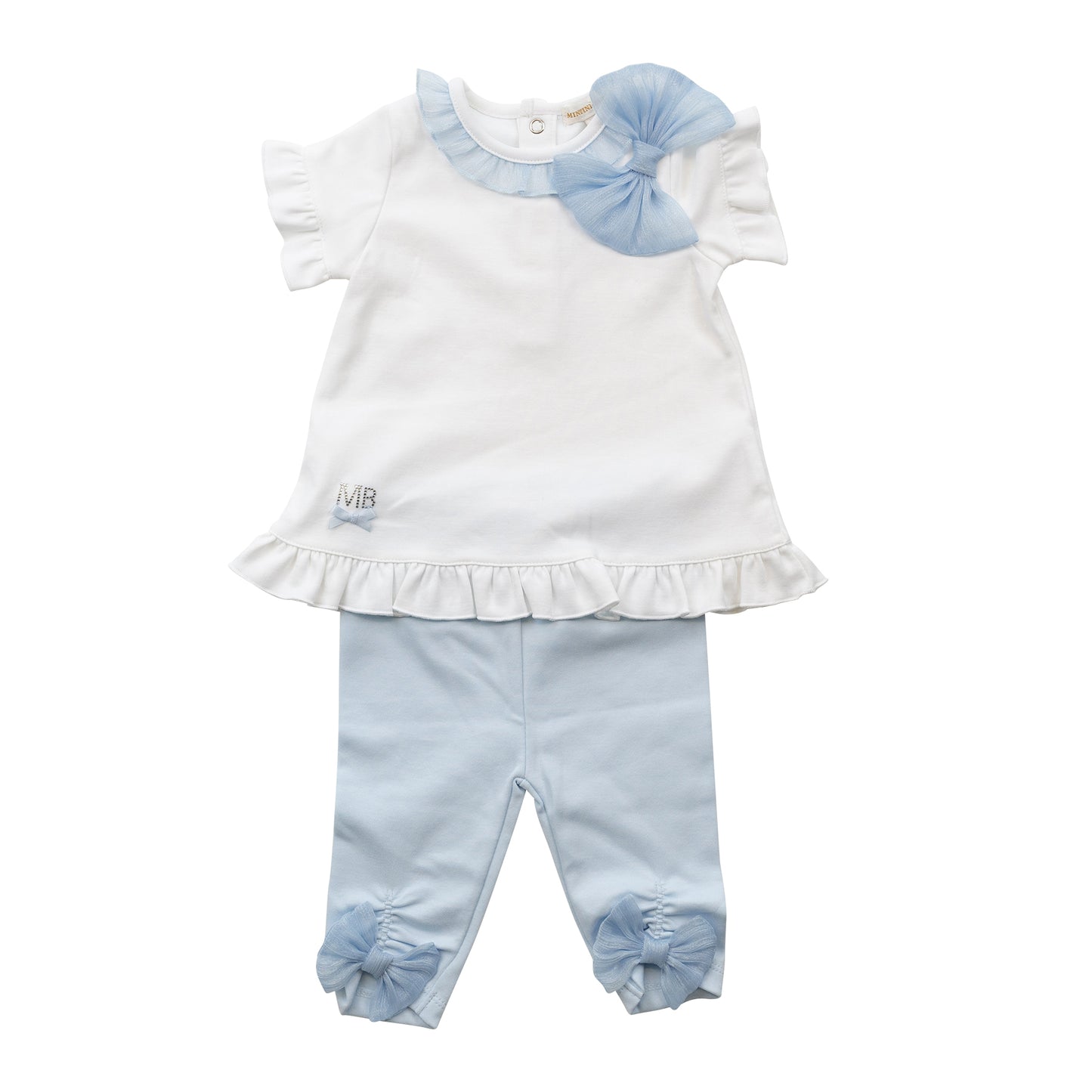 Mintini Blue Tulle Bow Leggings & Top Set