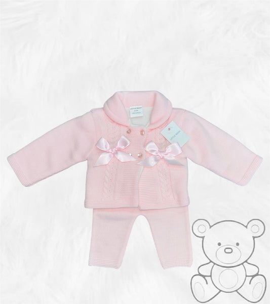 Little Nosh Pink Bow Knitted Jacket & Trousers Set