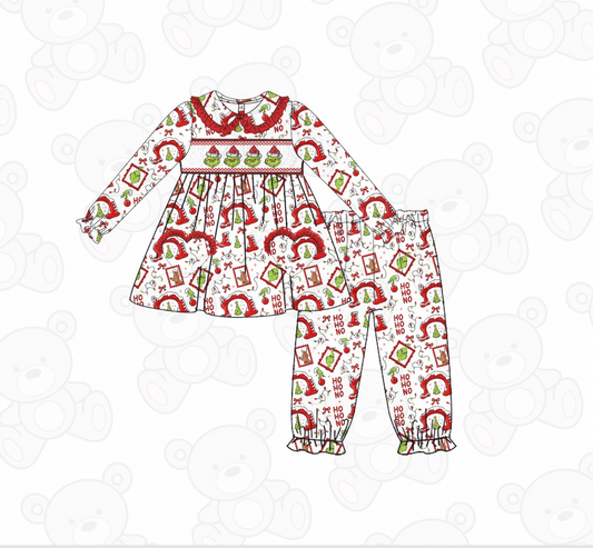 PREORDER Girls Grinch Christmas Smocked Pyjamas (PRE ORDER DUE OCTOBER/NOVEMBER)