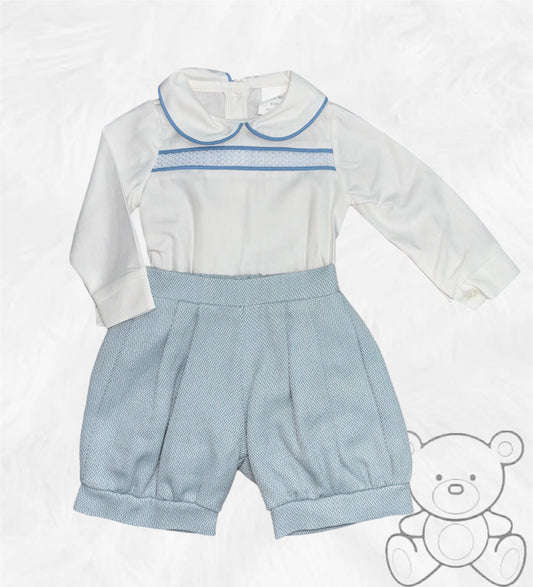 Little Nosh Blue ZigZag Shorts & Shirt Set