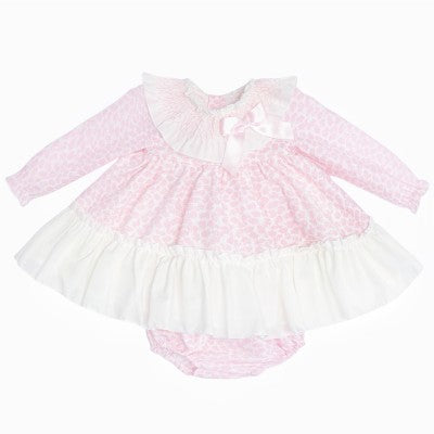 Wee Me Pink Floral Smocked Collar Dress & Pants Set