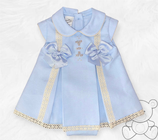 Pretty Originals Blue & Cream Bow Dress MT02379